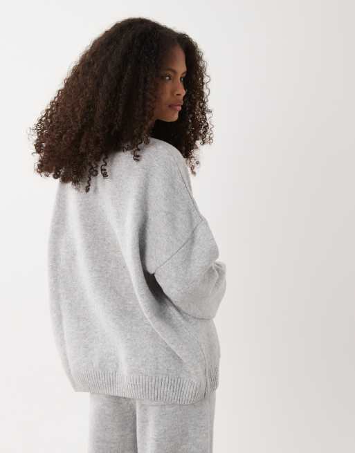 Kaiia knit embroidered logo drop shoulder crew neck sweater in light gray - part of a set, 5 of 5