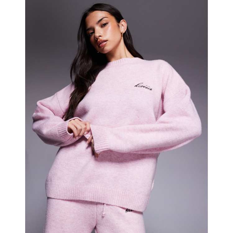 Kaiia knit embroidered logo drop shoulder crew neck sweater in