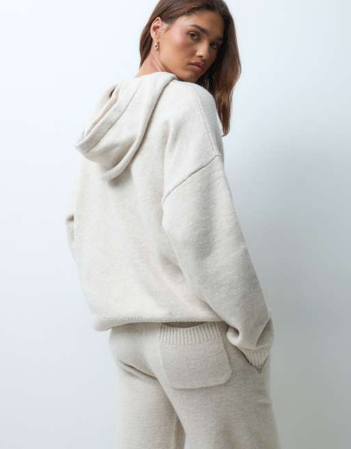 Kaiia knit embroidered logo hoodie in oatmeal - part of a set, 4 of 4