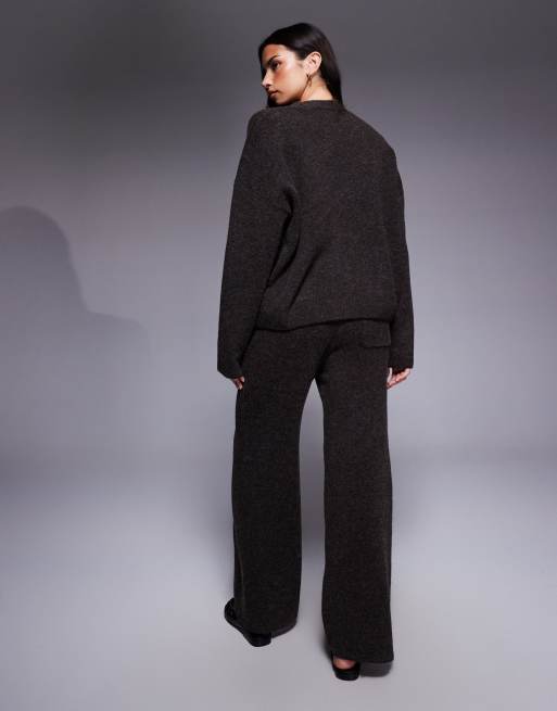 Kaiia knit embroidered logo wide leg pants in brown - part of a set, 4 of 6