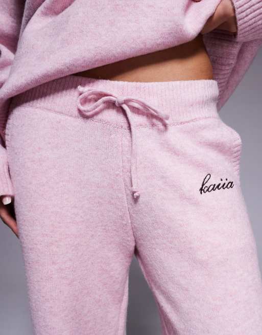 Kaiia knit embroidered logo wide leg pants in soft pink - part of a set, 3 of 6