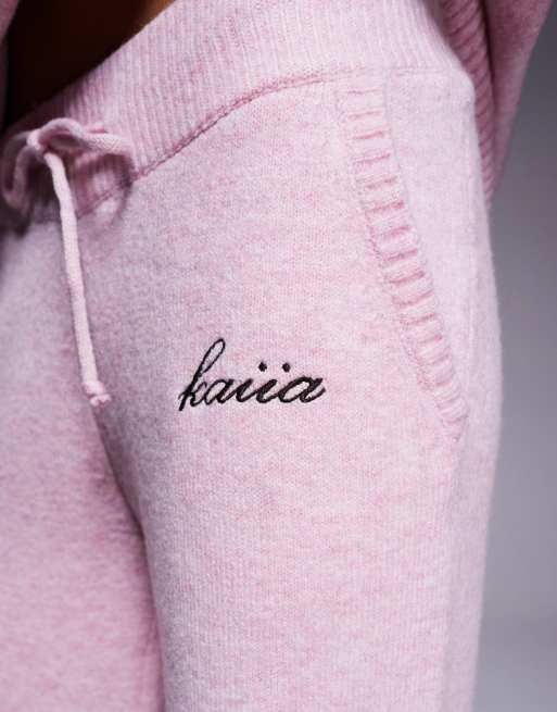 Kaiia knit embroidered logo wide leg pants in soft pink - part of a set, 6 of 6