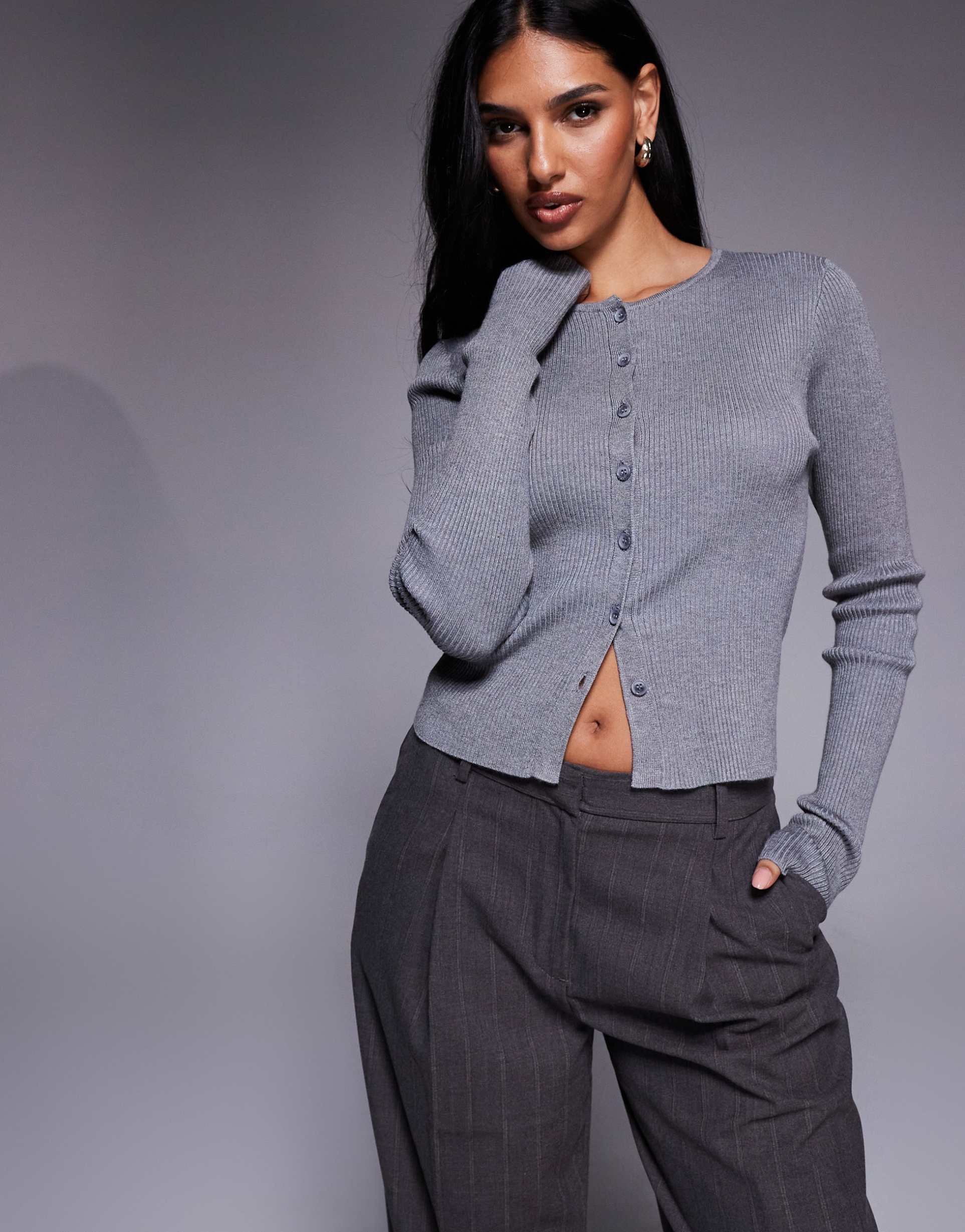 kaiia knit shrunken cardigan in charcoal