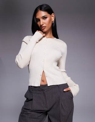 Kaiia Knit Shrunken Cardigan In White