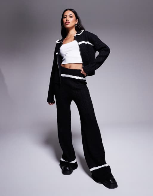 Kaiia knit wide leg contrast striped pants in black and white - part of a set