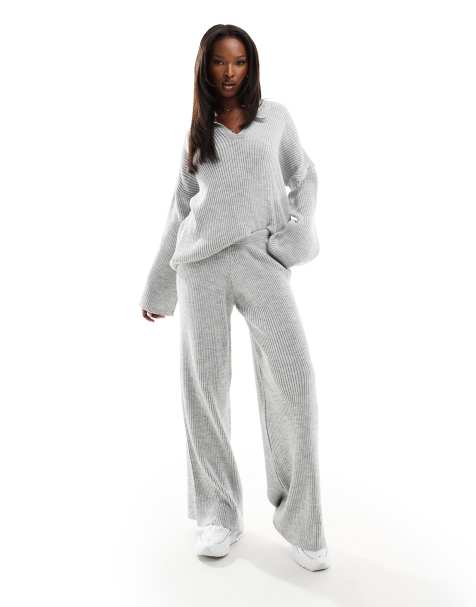 Kaiia knit wide leg pants in gray - part of a set - view 1