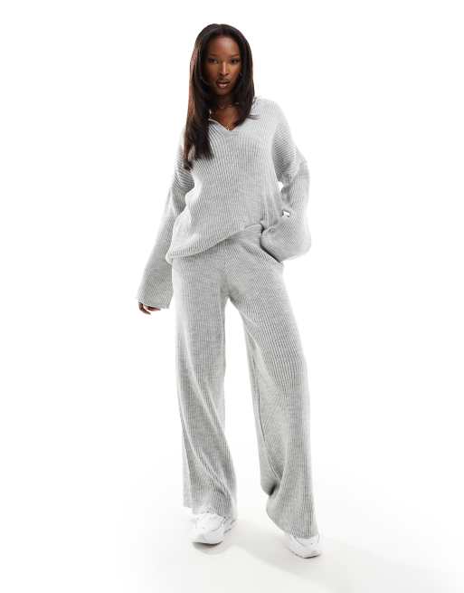 Kaiia knit wide leg pants in gray - part of a set