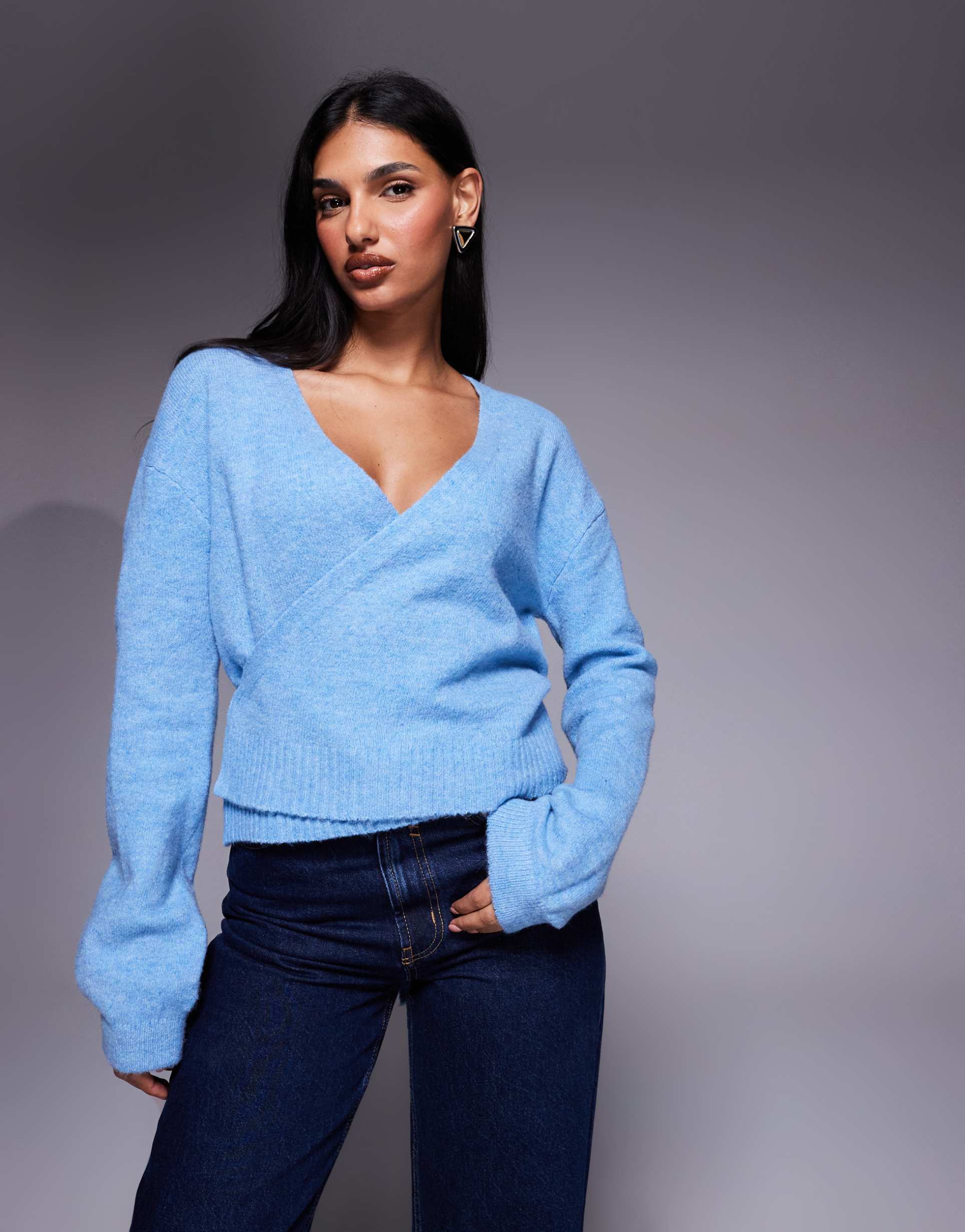 kaiia knit wrap cardigan in blue