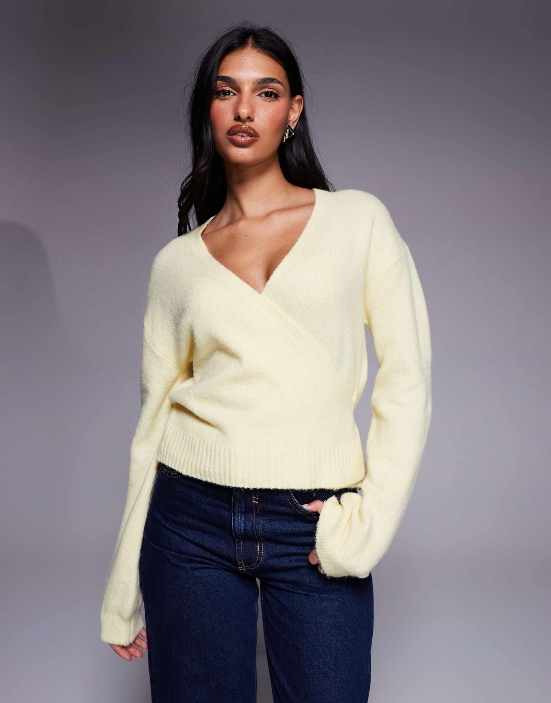 kaiia knit wrap cardigan in yellow