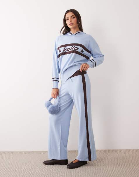 Kaiia knitted co-ord in blue and dark brown - view 1
