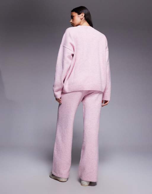 Kaiia knitted embroidered logo wide leg pants in soft pink (part of a set), 5 of 6