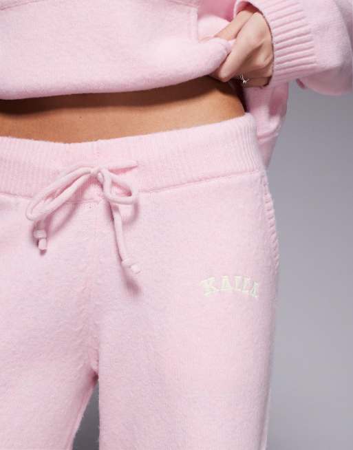 Kaiia knitted embroidered logo wide leg trouser co-ord in pink, 3 of 5