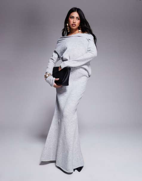 Kaiia knitted fishtail maxi skirt in grey (part of a set) - view 1
