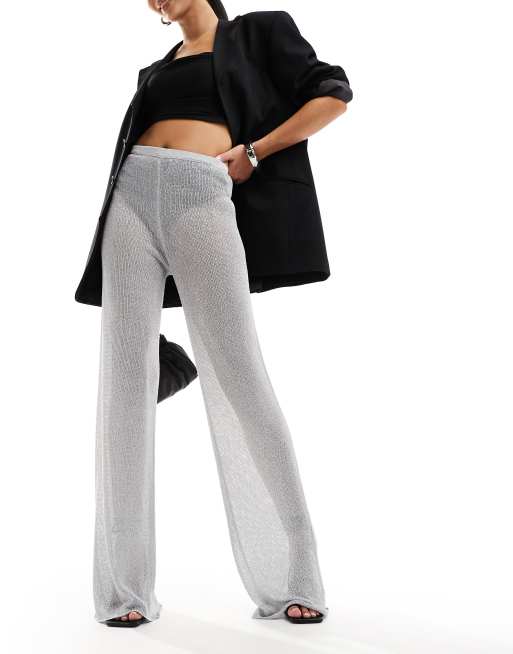 Bershka knit wide leg pants in gray heather