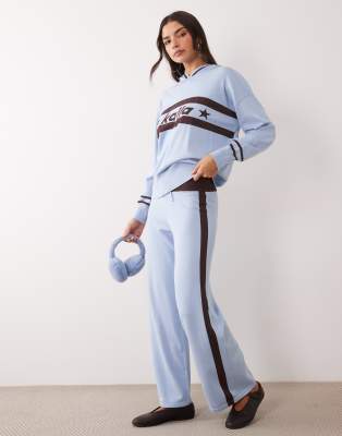 Kaiia Knitted Side Stripe Wide Leg Joggers Co-ord In Multi