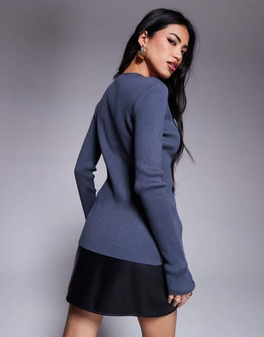 Kaiia - Koksgrå longline-cardigan med gennemgående knapper og slids foran - Kun hos ASOS , 4 af 4