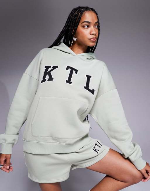Kaiia - KTL - Felpa oversize in misto cotone verde salvia con cappuccio in coordinato  , 3 di 4
