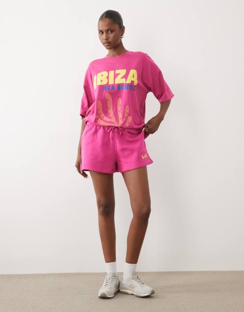 Kaiia – Kurze Sweatshorts in Pink und Orange mit hohem Baumwollanteil und Logo-Stickerei, Kombiteil - view 1