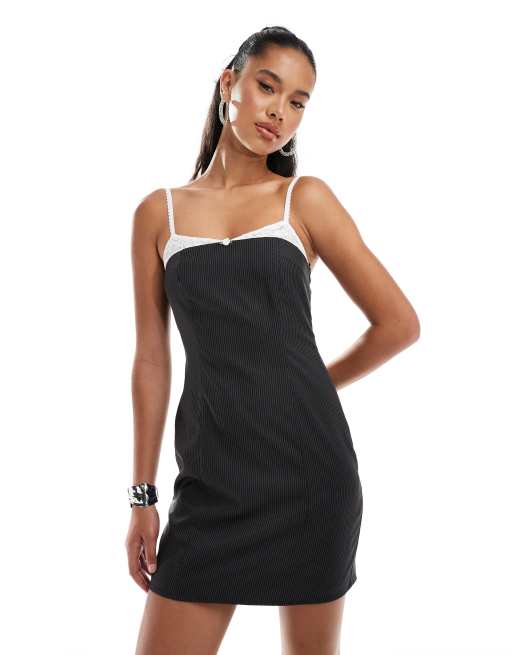 pinstripe tailored bustier dress （Indigo Pinstripe Tailored  