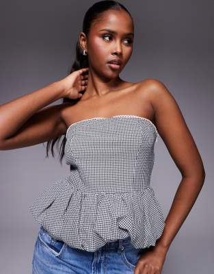 Kaiia Lace Trim Puffball Bandeau Top In Multi