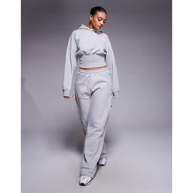 Kaiia lace up side detail wide leg sweatpants and cinched waist