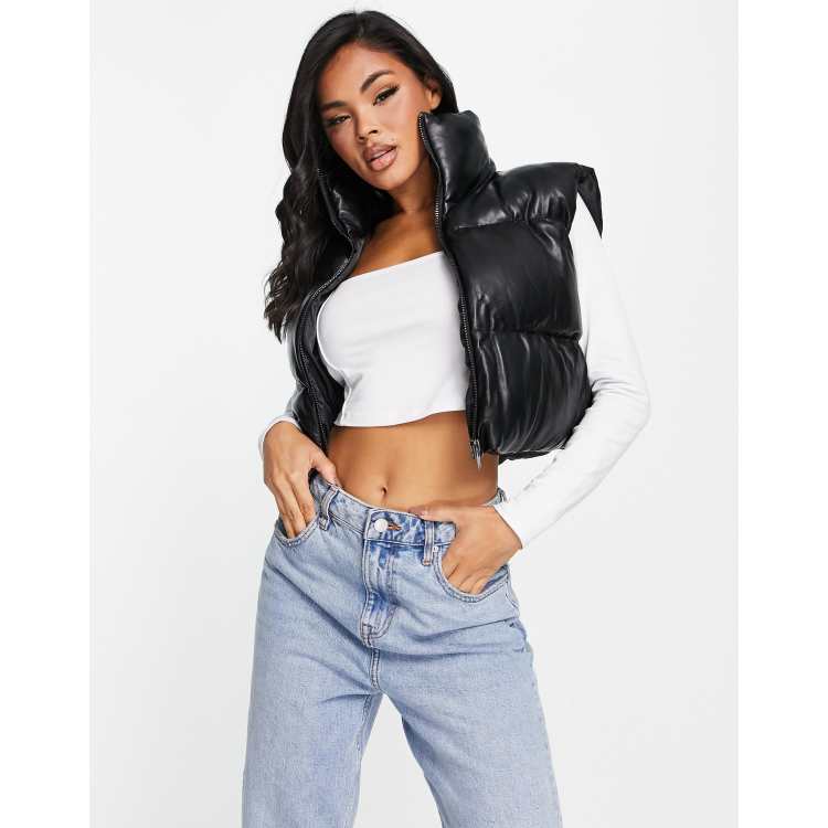 Black High Neck Cropped Puffer Vest