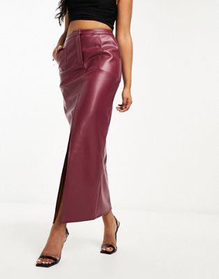 Kaiia leather look maxi skirt in burgundy