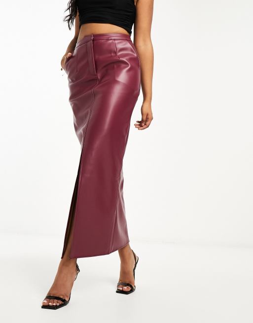 Burgundy leather look pencil skirt best sale