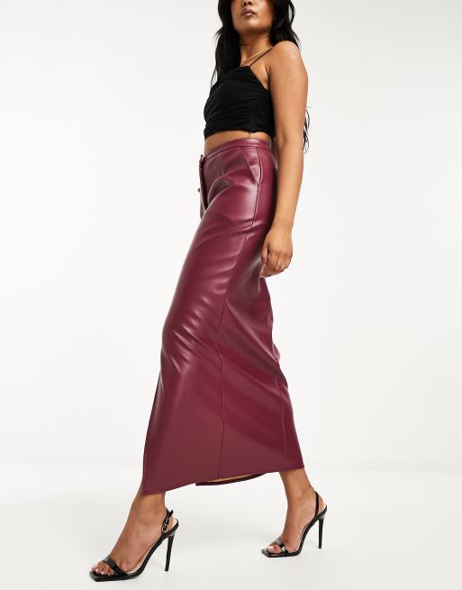 Burgundy leather hotsell look skirt