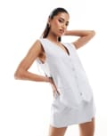[Kaiia] Kaiia linen look button through waistcoat in baby blue (part of a set) 14 Baby blue