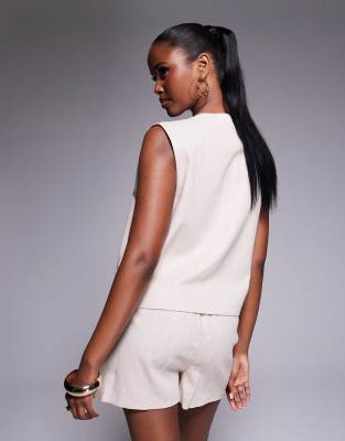 Kaiia Linen Look Button Up Oversized Vest Top