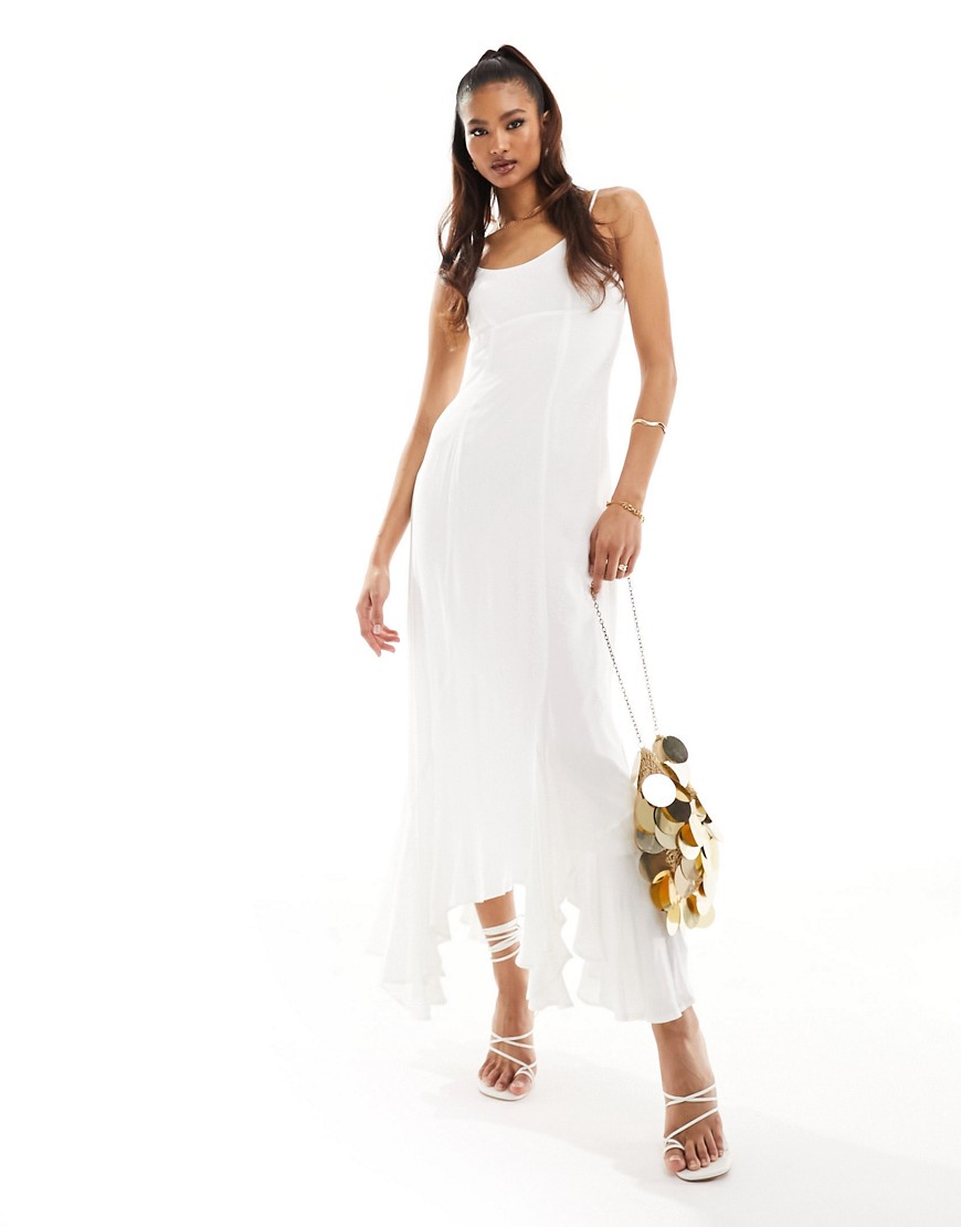 linen look cami asymmetric hem maxi dress in white
