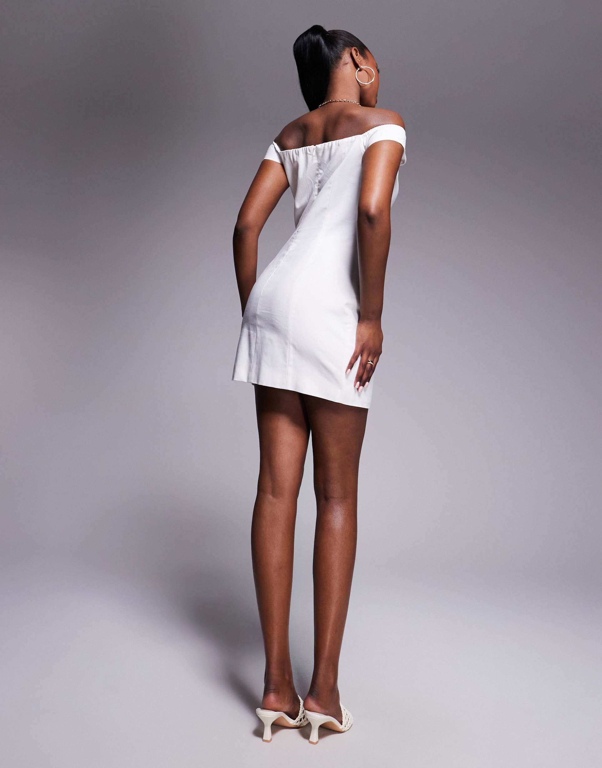 kaiia linen look off the shoulder mini dress in white