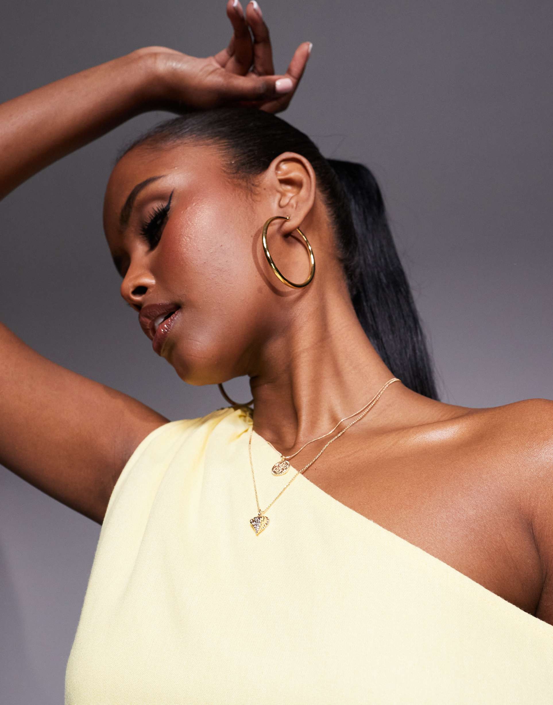 kaiia linen look off the shoulder twist detail midi dress in butter yellow