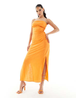 Kaiia linen look ruched bandeau maxi dress Sale