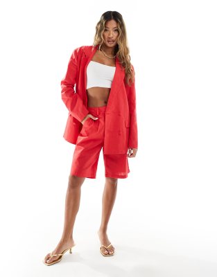 Kaiia Kaiia linen look tailored shorts co-ord in red