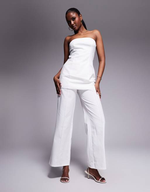 Kaiia linen look tailored wide leg trouser co-ord in white
