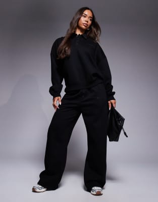 Kaiia Logo Detail Button Front Collared Sweatshirt In Black