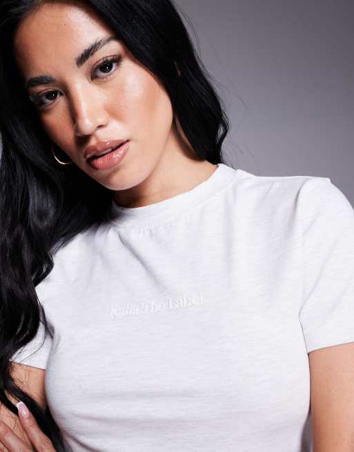 Kaiia logo detail cropped fitted t-shirt in light grey marl (part of a set)