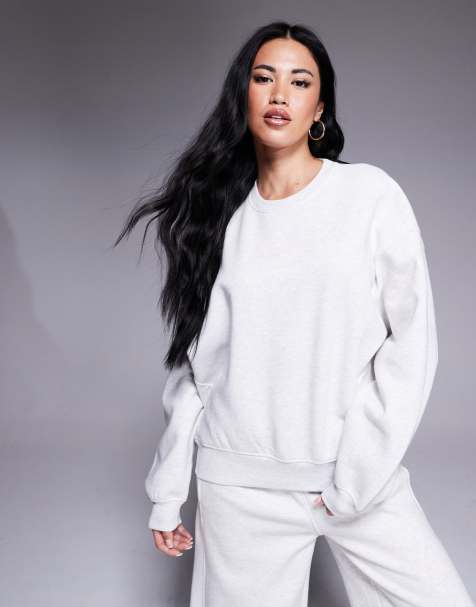 Kaiia cotton rich logo detail drop shoulder oversized sweatshirt co-ord in light grey marl  