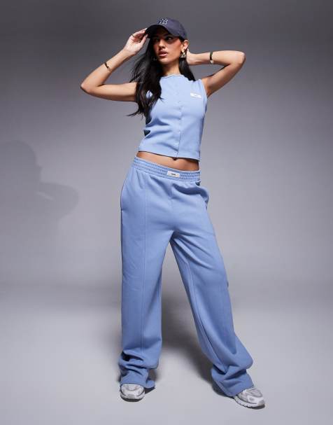 Kaiia logo detail front seam wide leg joggers co-ord in blue - view 1