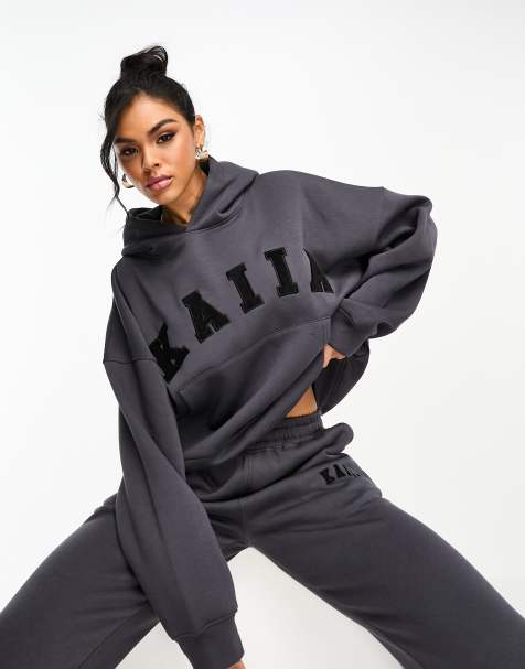 Kaiia logo oversized hoodie in dark gray - part of a set - view 1