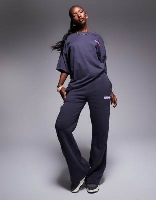 logo wide leg sweatpants in charcoal - part of a set-Gray