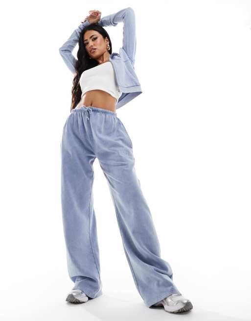 Kaiia logo wide leg trackies in washed blue (part of a set), 5 of 5