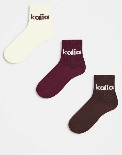 Kaiia - Lot de 3 paires de chaussettes à logo contrastant brodé - Multicolore