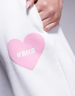 Shop Kaiia Love Hearts Deep Waistband Logo Sweatpants In White