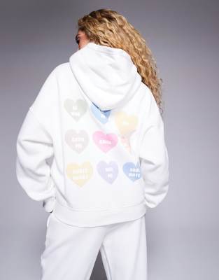 Shop Kaiia Love Hearts Oversized Hoodie In White