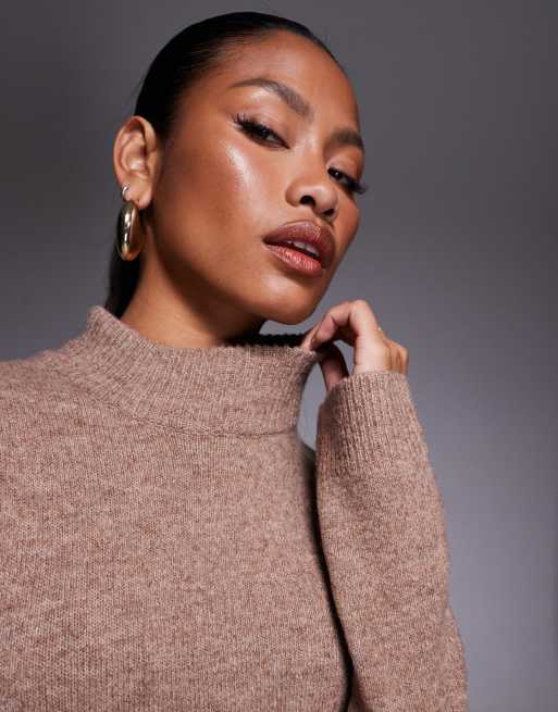 Kaiia - Lysebrun strikket højhalset skater-minikjole - Kun hos ASOS , 3 af 4