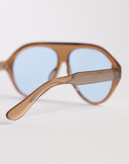 Kaiia - Lysebrune aviator-solbriller med blå glas - Kun hos ASOS, 2 af 3