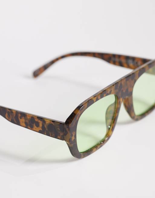 Kaiia - Lysebrune chunky aviator-solbriller med grønne glas og skildpaddemønster - Kun hos ASOS, 2 af 3